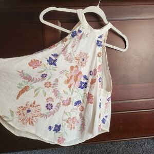Free People Emily Ivory Floral Print Halter Tie-Back Tank Top